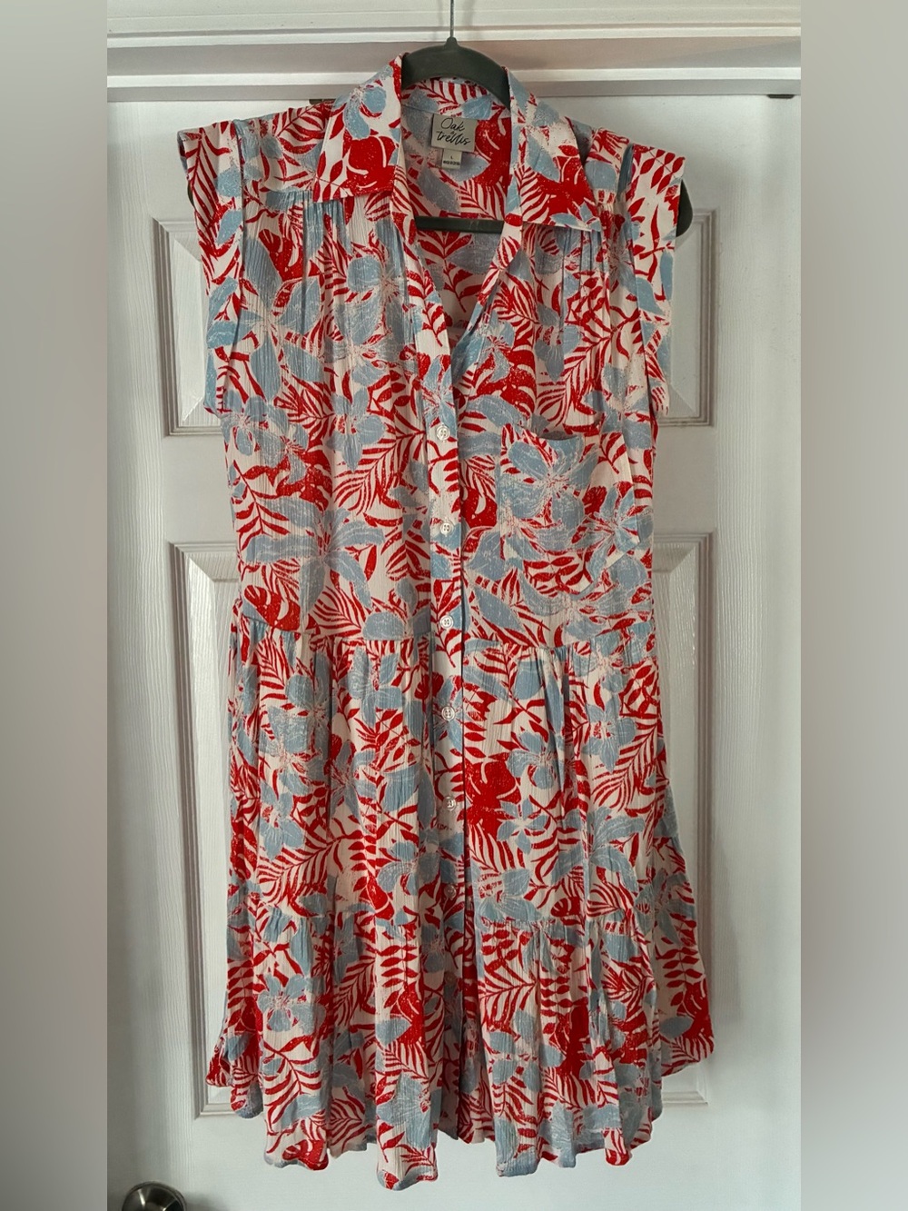 Oak & Trellis Women’s Cap Sleeve Mini Shirt Dress Size L Winter Sky New No Tags